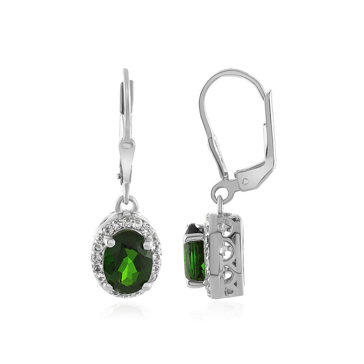 Chrome Diopside and Topaz Silver Dangle Earrings