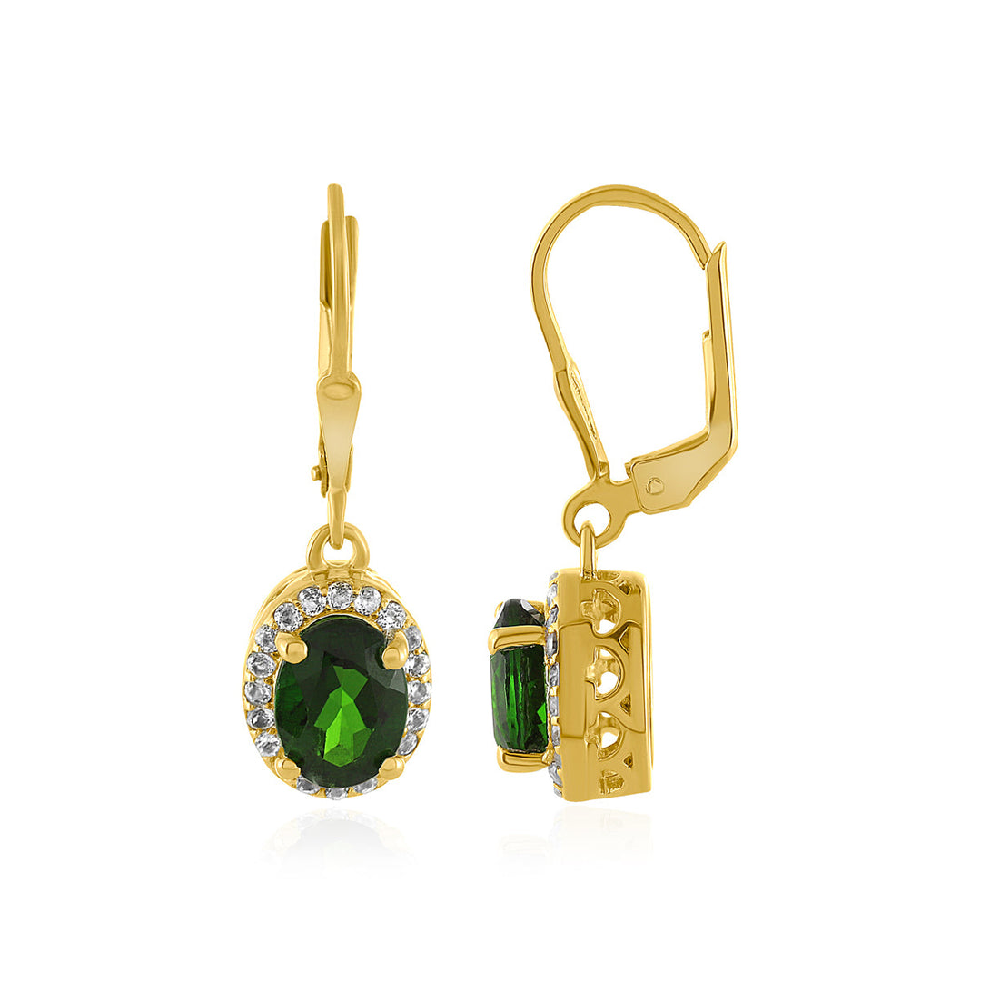 Chrome Diopside and Topaz Silver Dangle Earrings