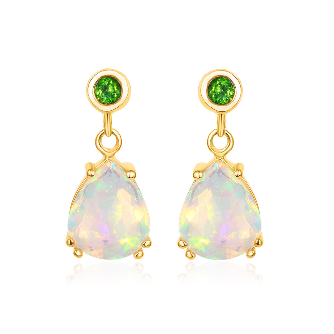Ethiopian Opal and Chrome Diopside Silver Drop Earrings