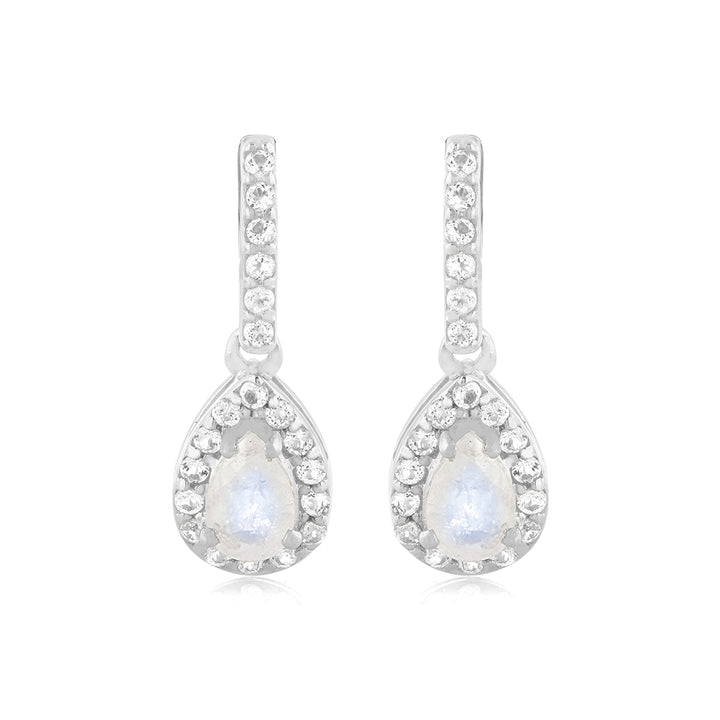 Rainbow Moonstone and Topaz Silver Drop Earrings