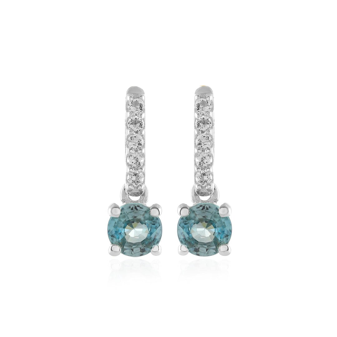 Blue Zircon and White Topaz Silver Drop Earrings