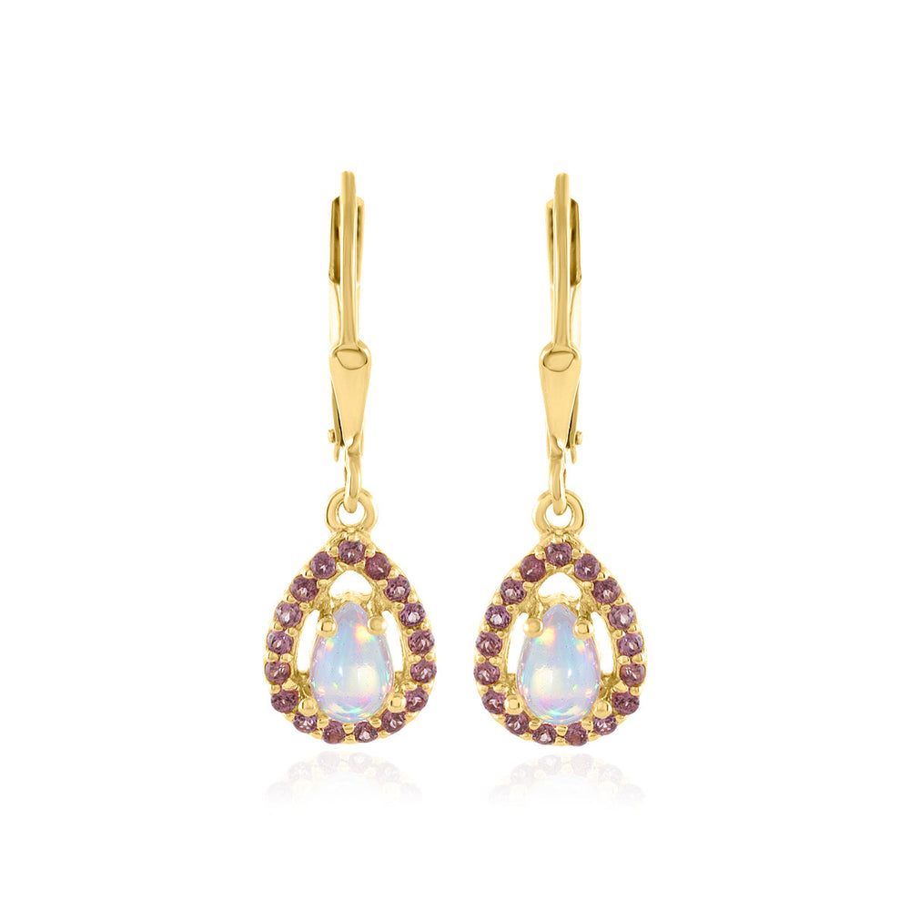 Ethiopian Opal and Rhodolite Garnet Silver Dangle Earrings