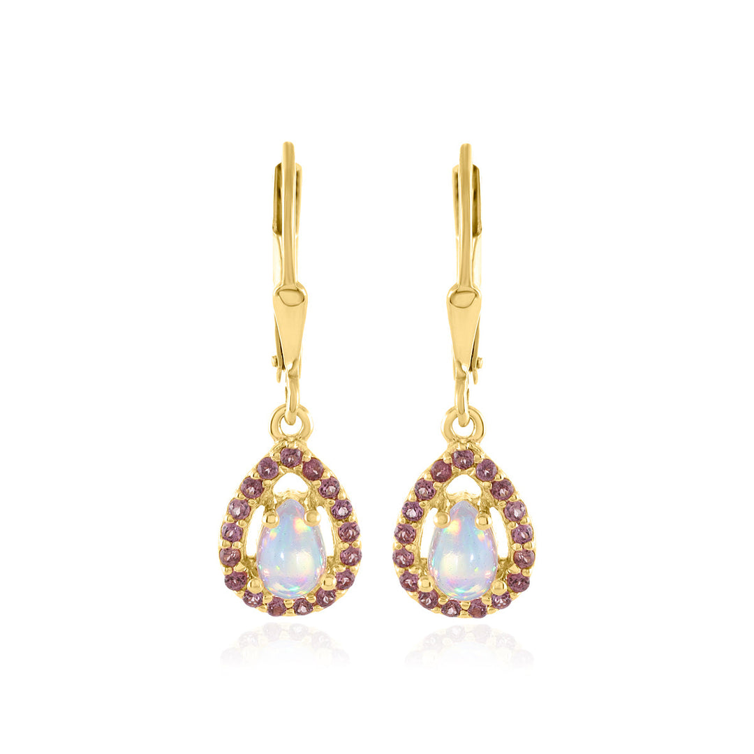 Ethiopian Opal and Rhodolite Garnet Silver Dangle Earrings