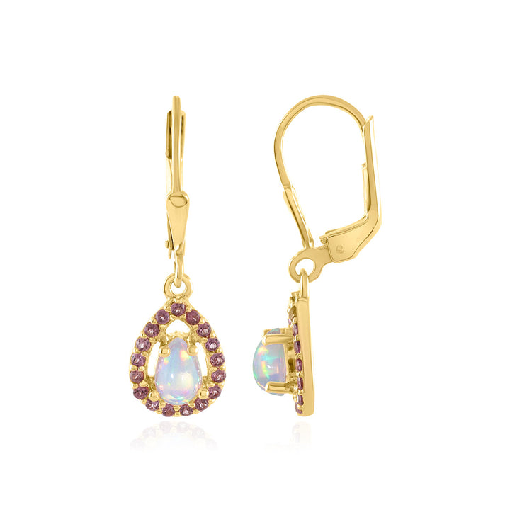 Ethiopian Opal and Rhodolite Garnet Silver Dangle Earrings