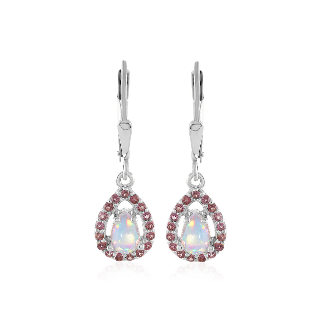 Ethiopian Opal and Rhodolite Garnet Silver Earrings