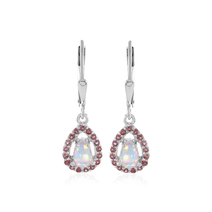 Ethiopian Opal and Rhodolite Garnet Silver Earrings