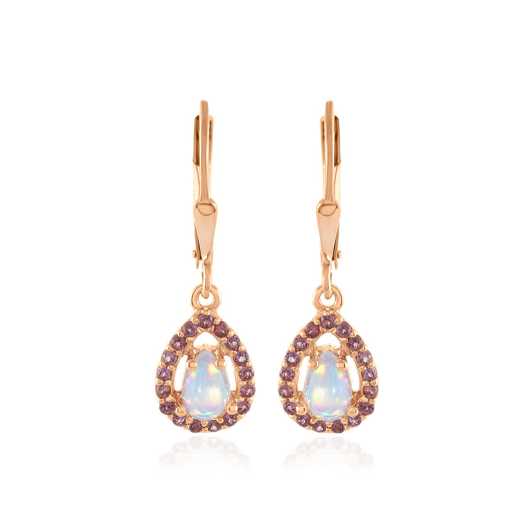 Ethiopian Opal and Rhodolite Garnet Silver Earrings