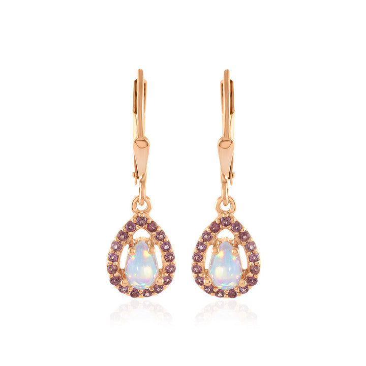 Ethiopian Opal and Rhodolite Garnet Silver Earrings