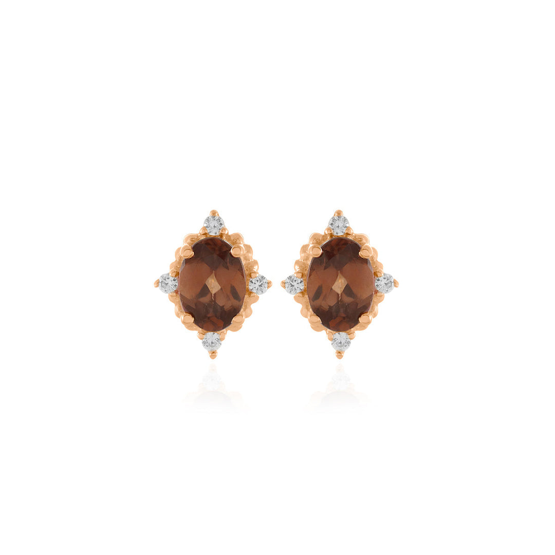 Brown Zircon and Accents Silver Stud Earrings