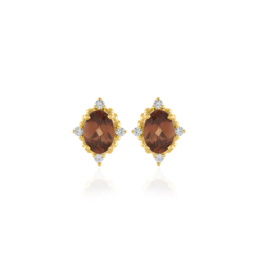 Brown Zircon and Accents Silver Stud Earrings