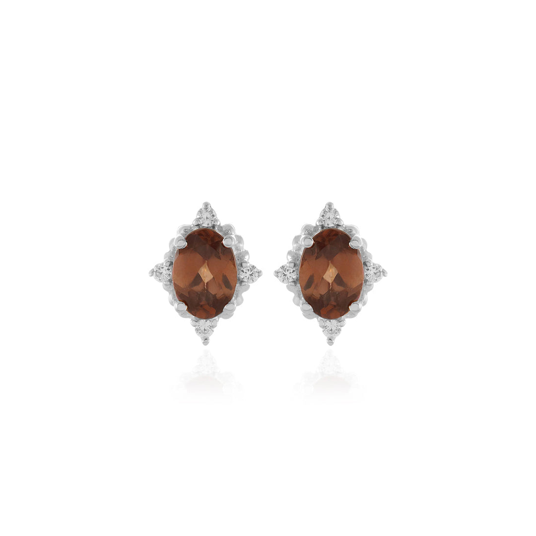 Brown Zircon and Accents Silver Stud Earrings