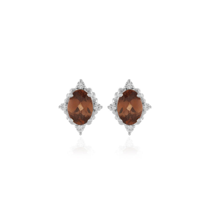 Brown Zircon and Accents Silver Stud Earrings