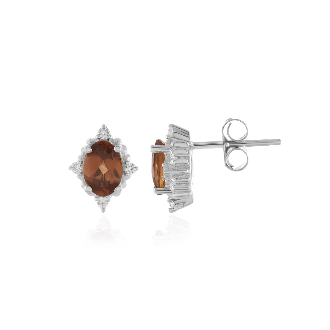 Brown Zircon and Accents Silver Stud Earrings