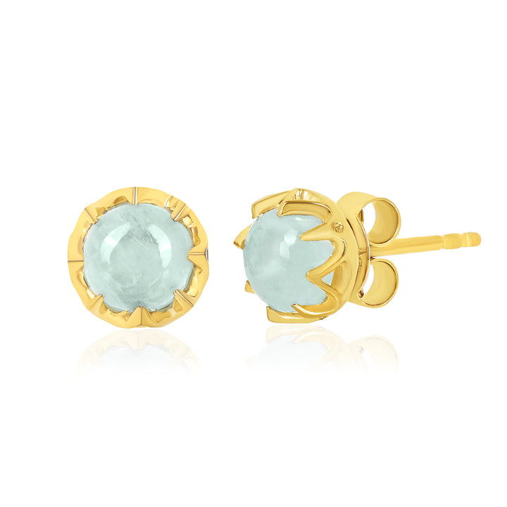 Aquamarine Round Cabochon Silver Stud Earrings