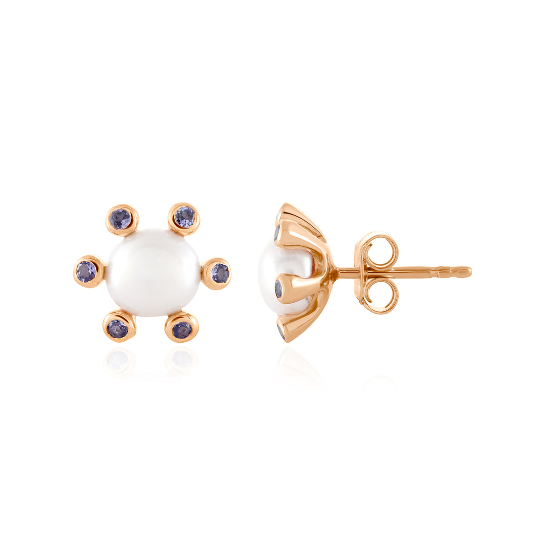 Pearl and Tanzanite Silver Stud Earrings