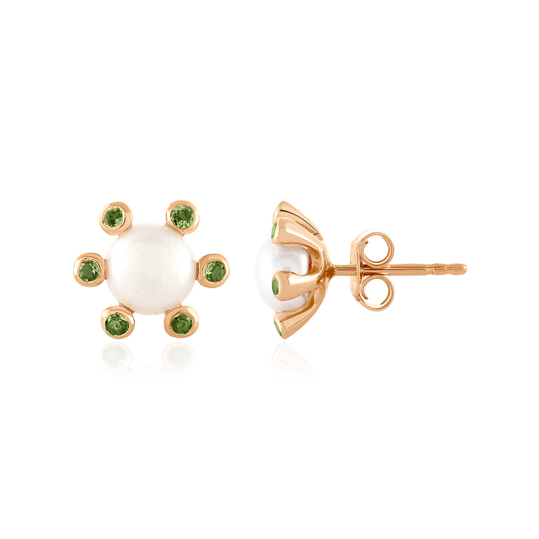 Pearl and Chrome Diopside Silver Stud Earrings