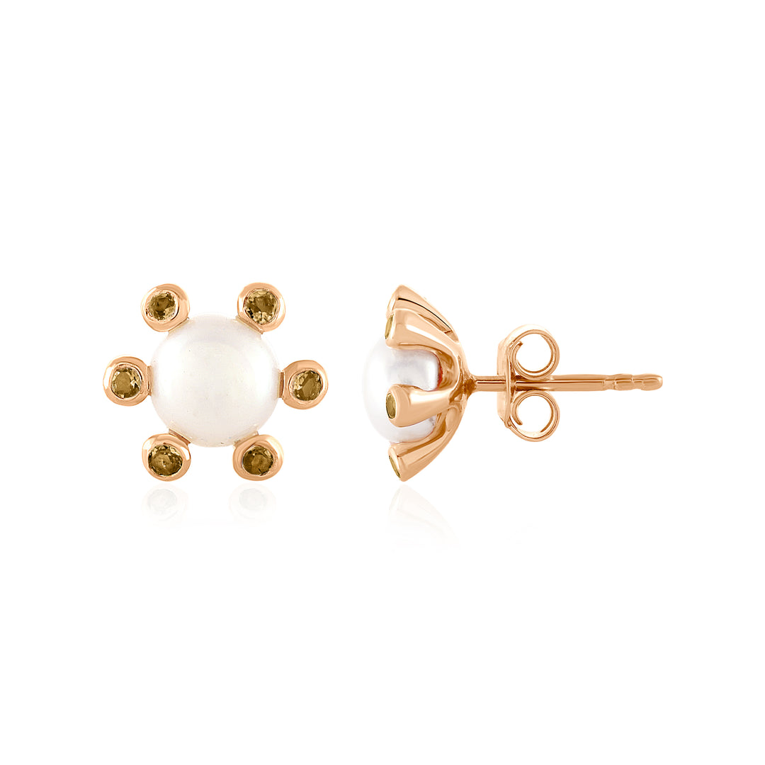 Pearl and Citrine Silver Stud Earrings