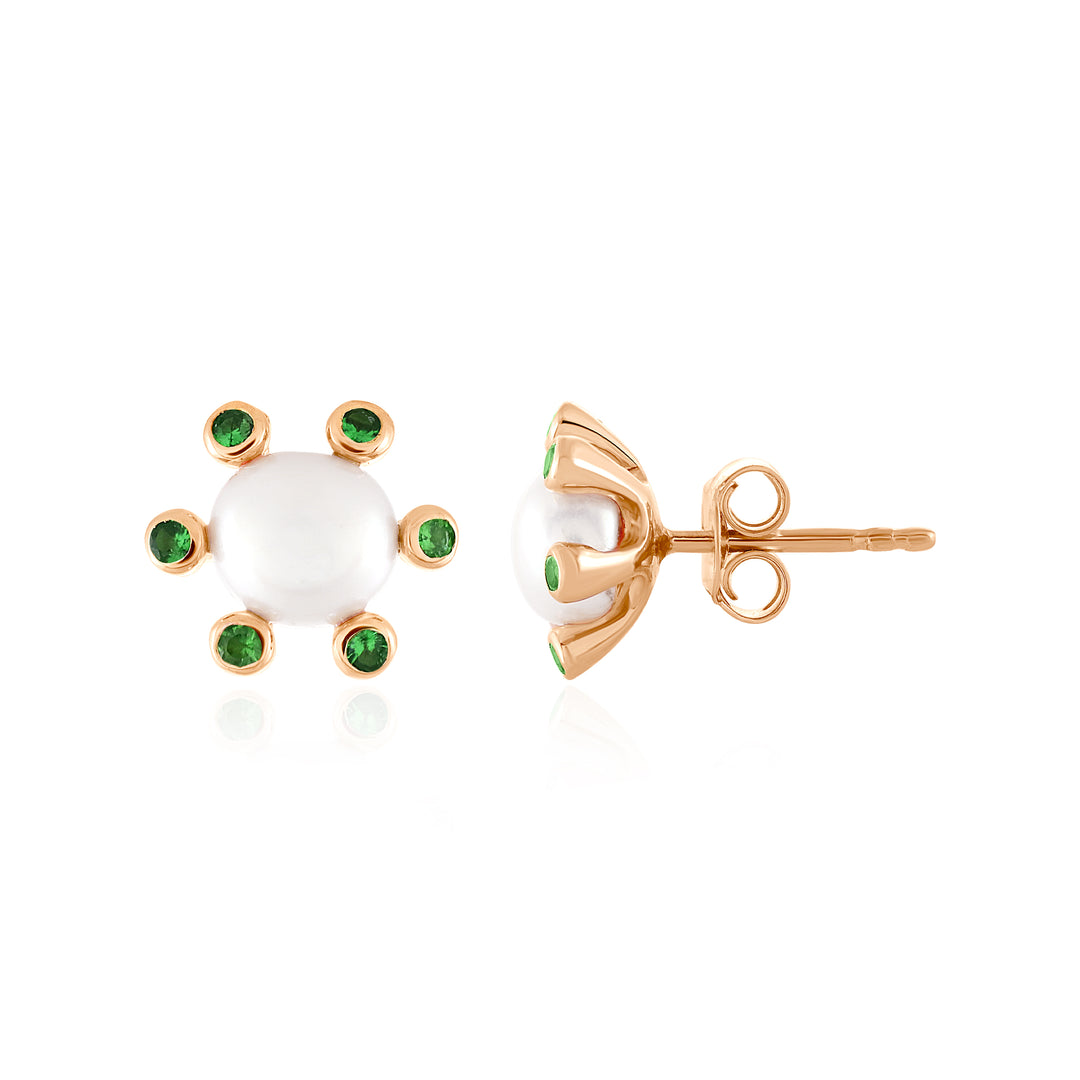 Pearl and Chrome Diopside Stud Earrings