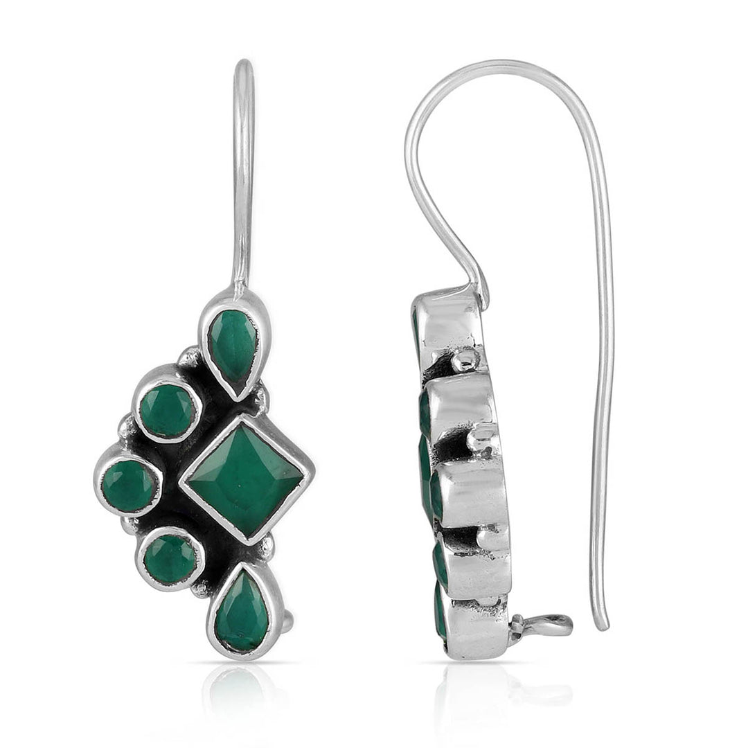 Green Onyx Silver Dangle Earrings