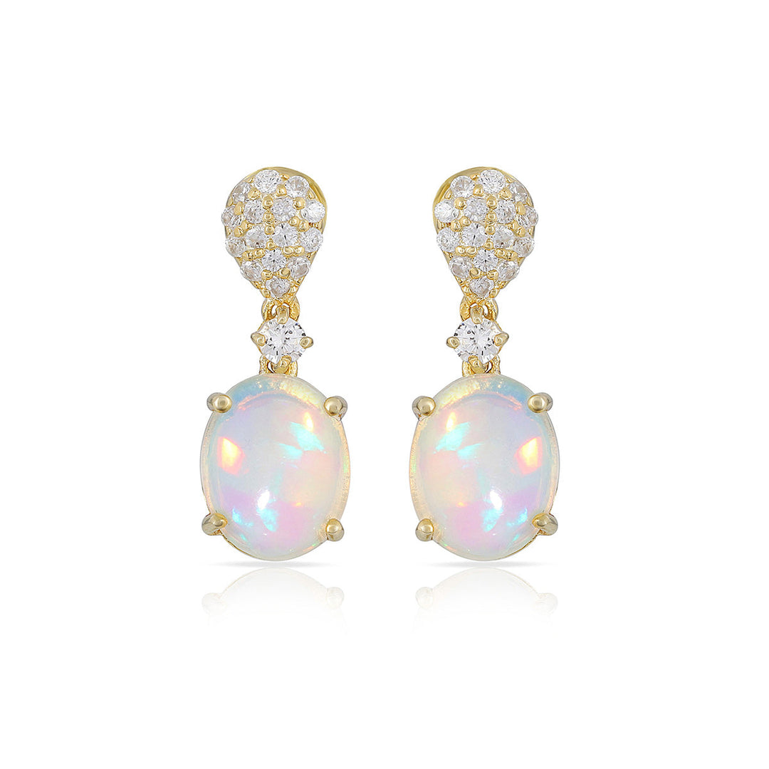 Ethiopian Opal and Zircon Silver Drop Earrings