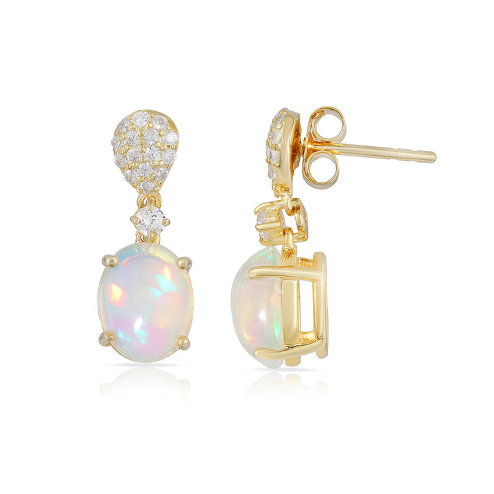 Ethiopian Opal and Zircon Silver Drop Earrings