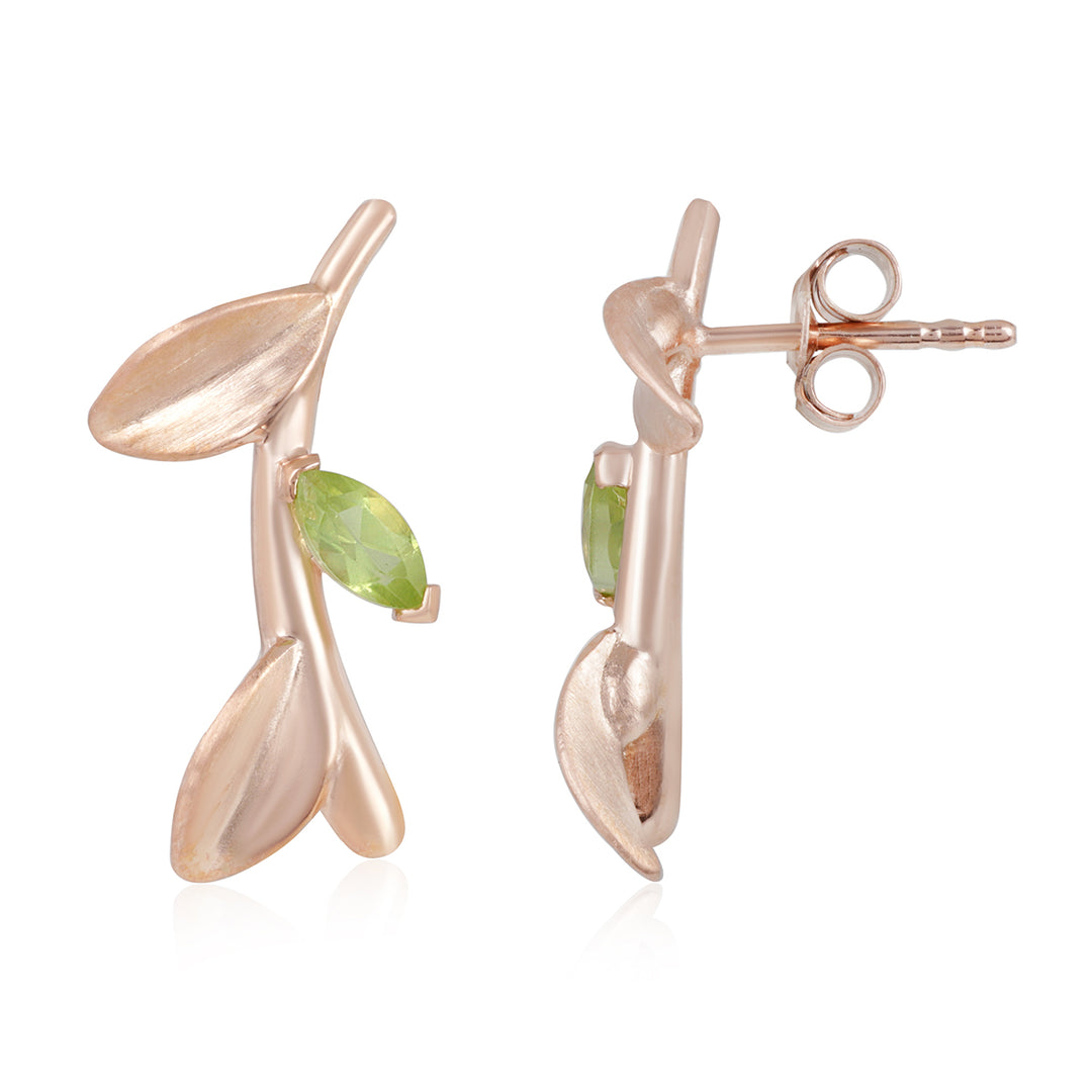 Peridot Silver Leaf Stud Earrings