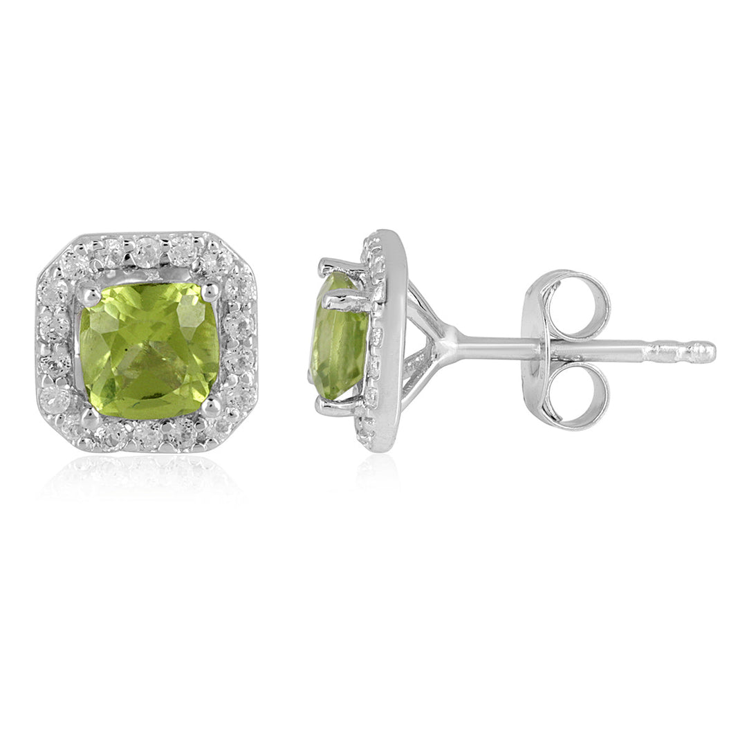 Peridot and Topaz Halo Silver Stud Earrings