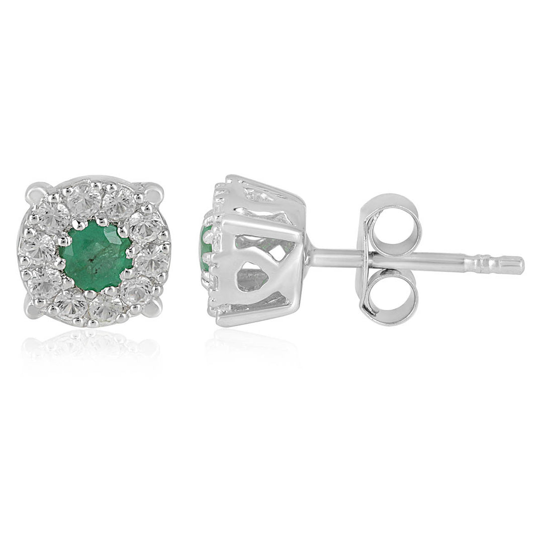 Emerald and White Topaz Silver Stud Earrings