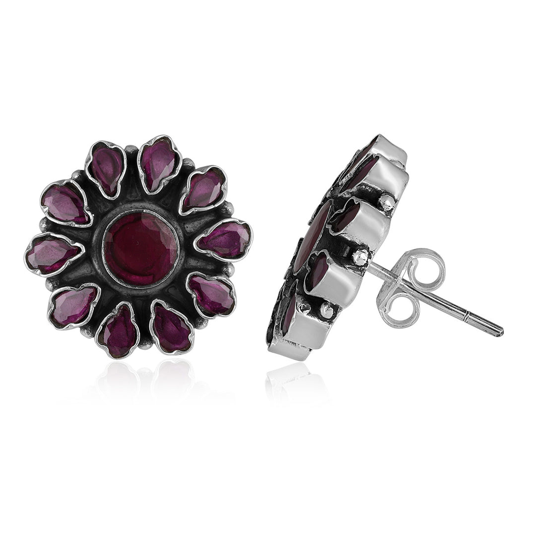 Garnet Silver Stud Earrings