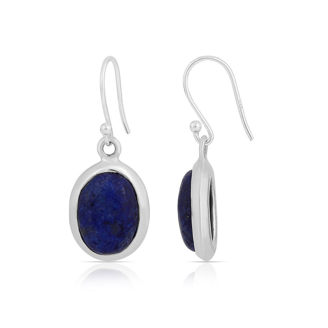 Oval Lapis Lazuli Silver Dangle Earrings