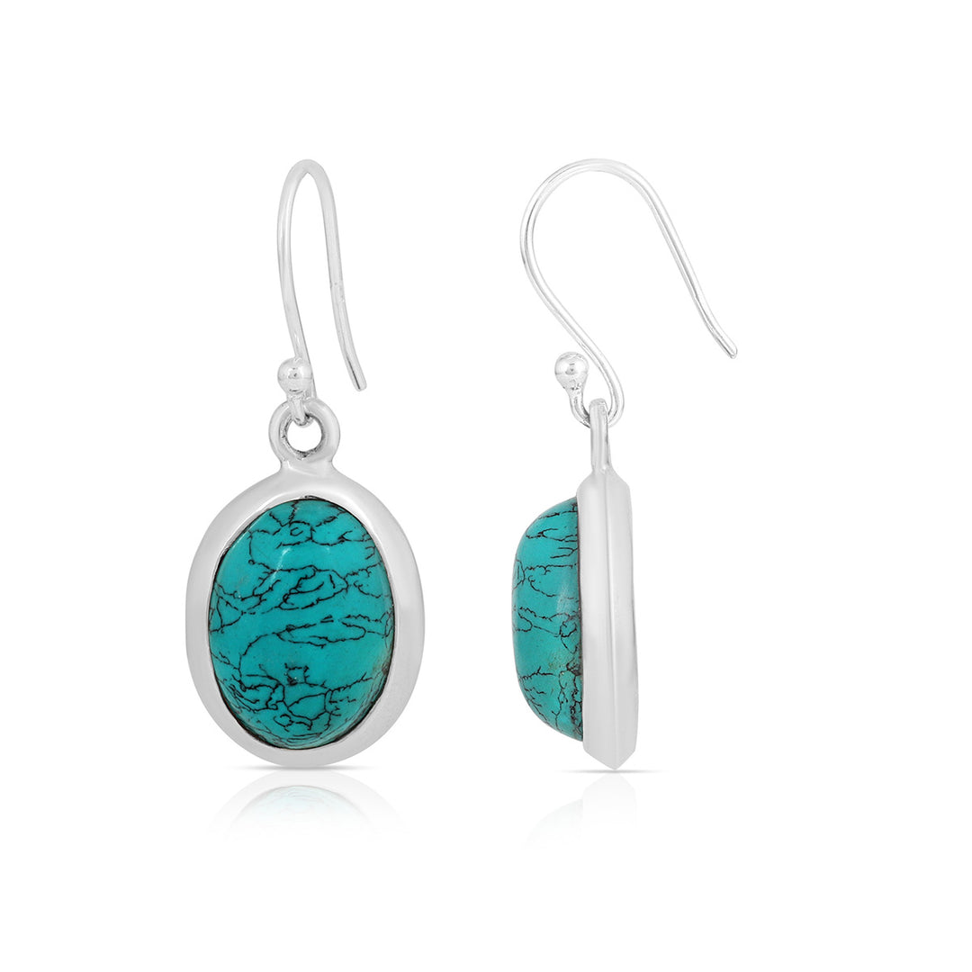 Oval Turquoise Silver Dangle Earrings