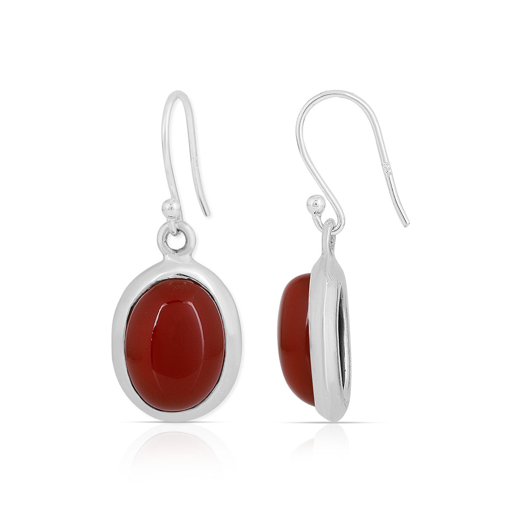 Oval Red Onyx Silver Dangle Earrings