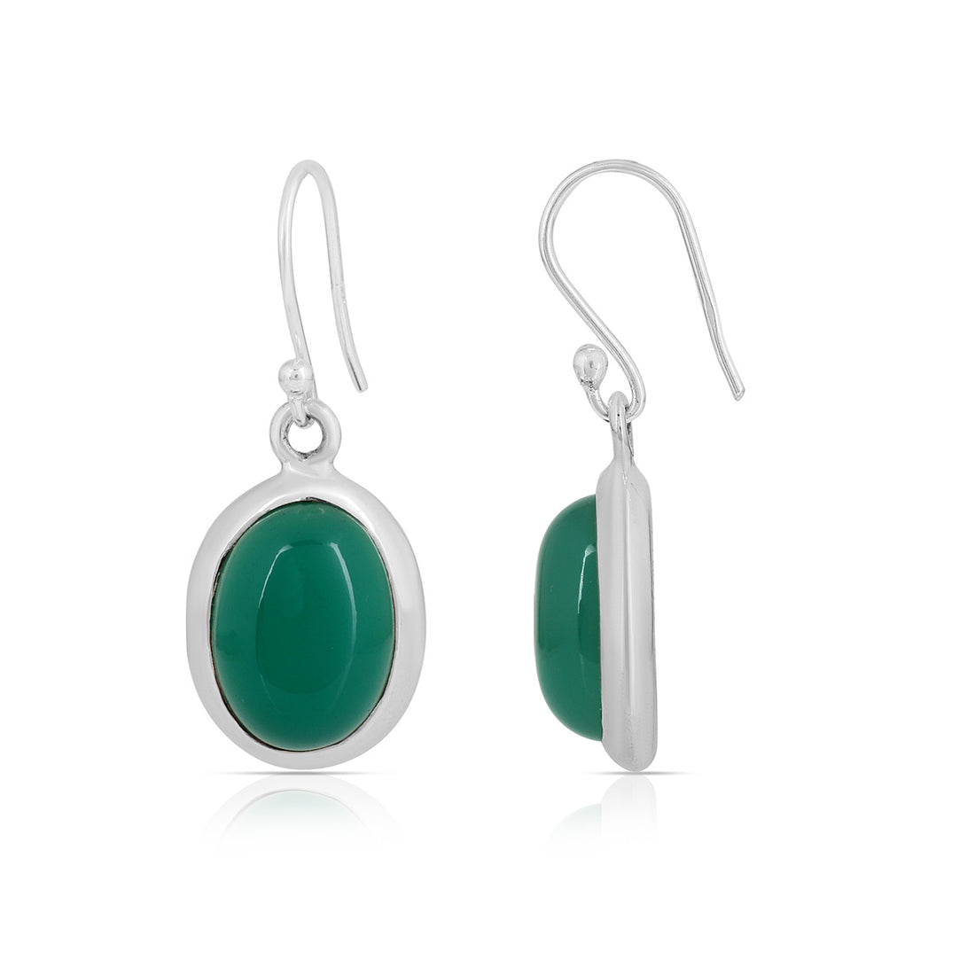 Oval Green Onyx Silver Dangle Earrings