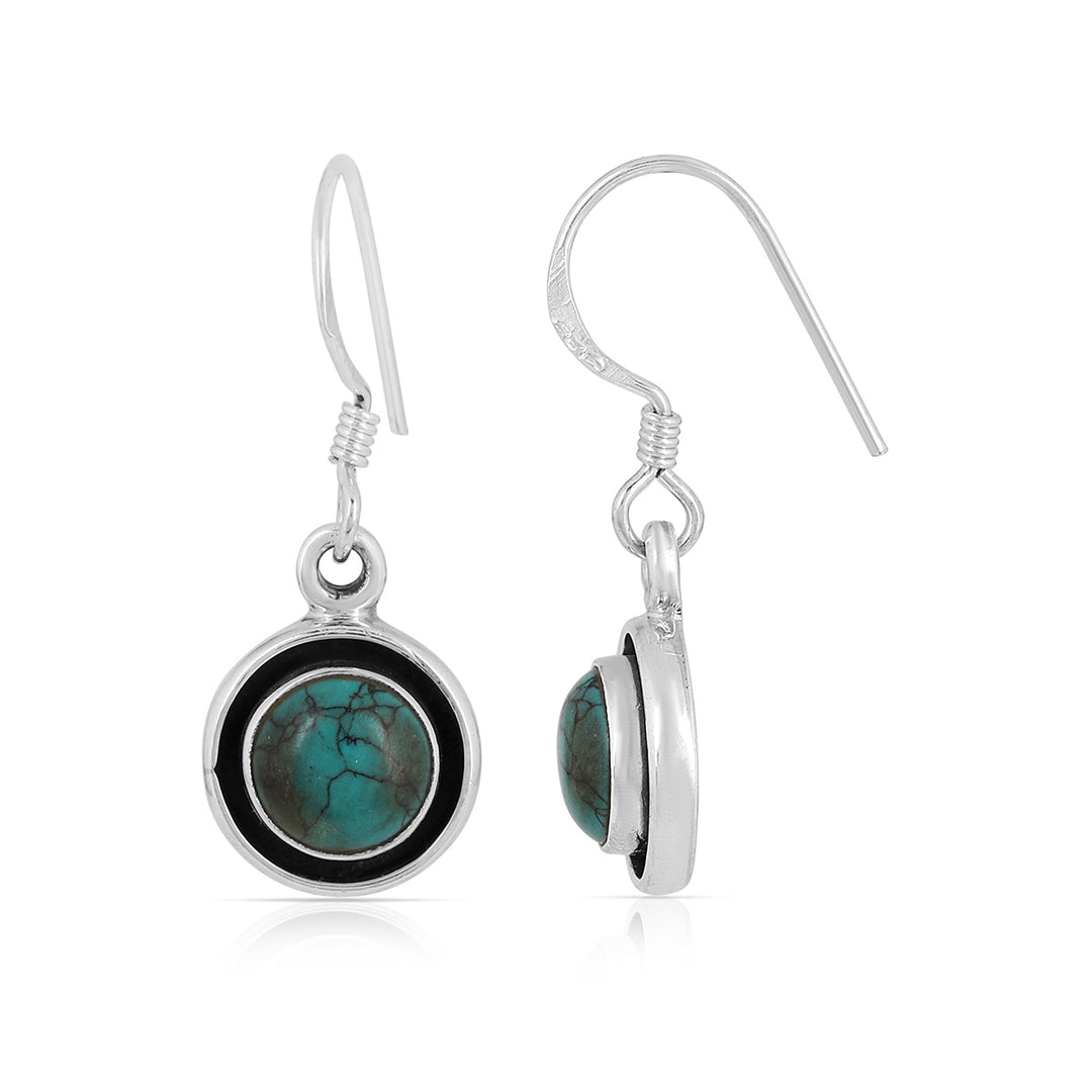 Turquoise Silver Round Dangle Earrings