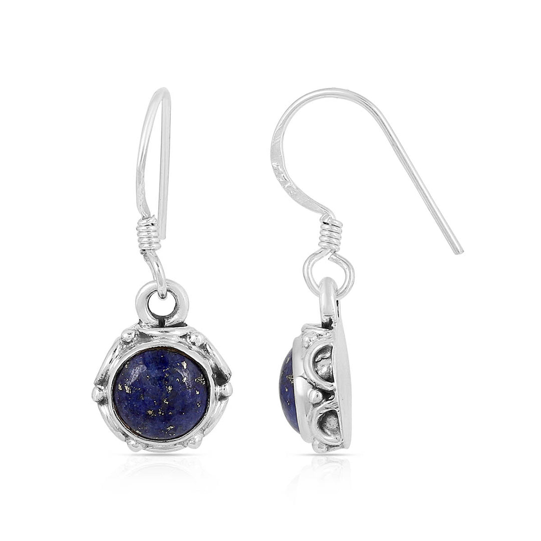 Round Lapis Lazuli Silver Dangle Earrings