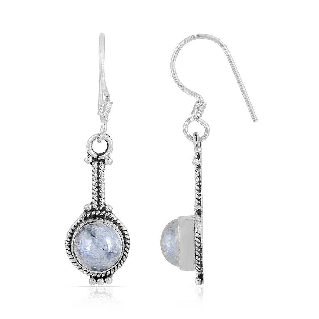 Rainbow Moonstone Silver Dangle Earrings