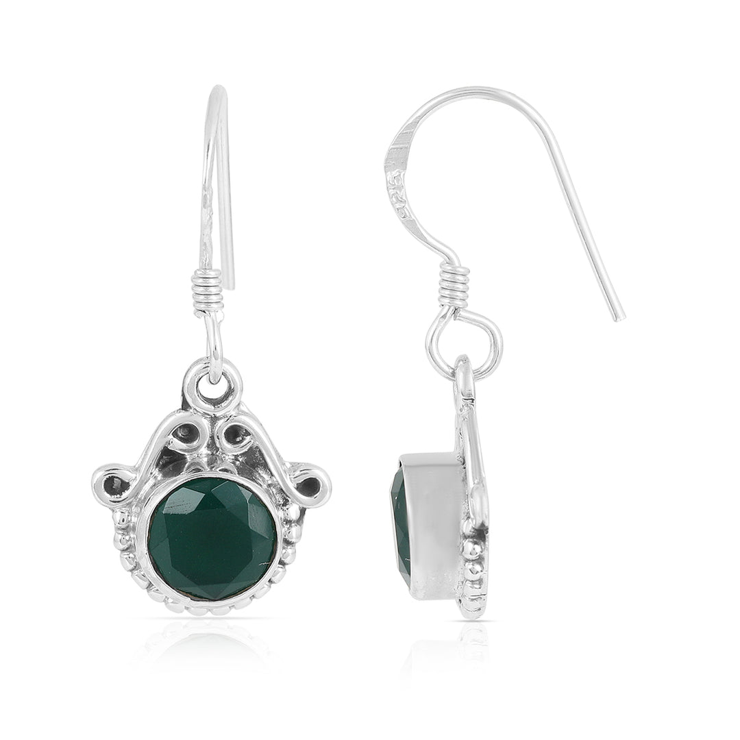 Green Onyx Oxidized Silver Earrings