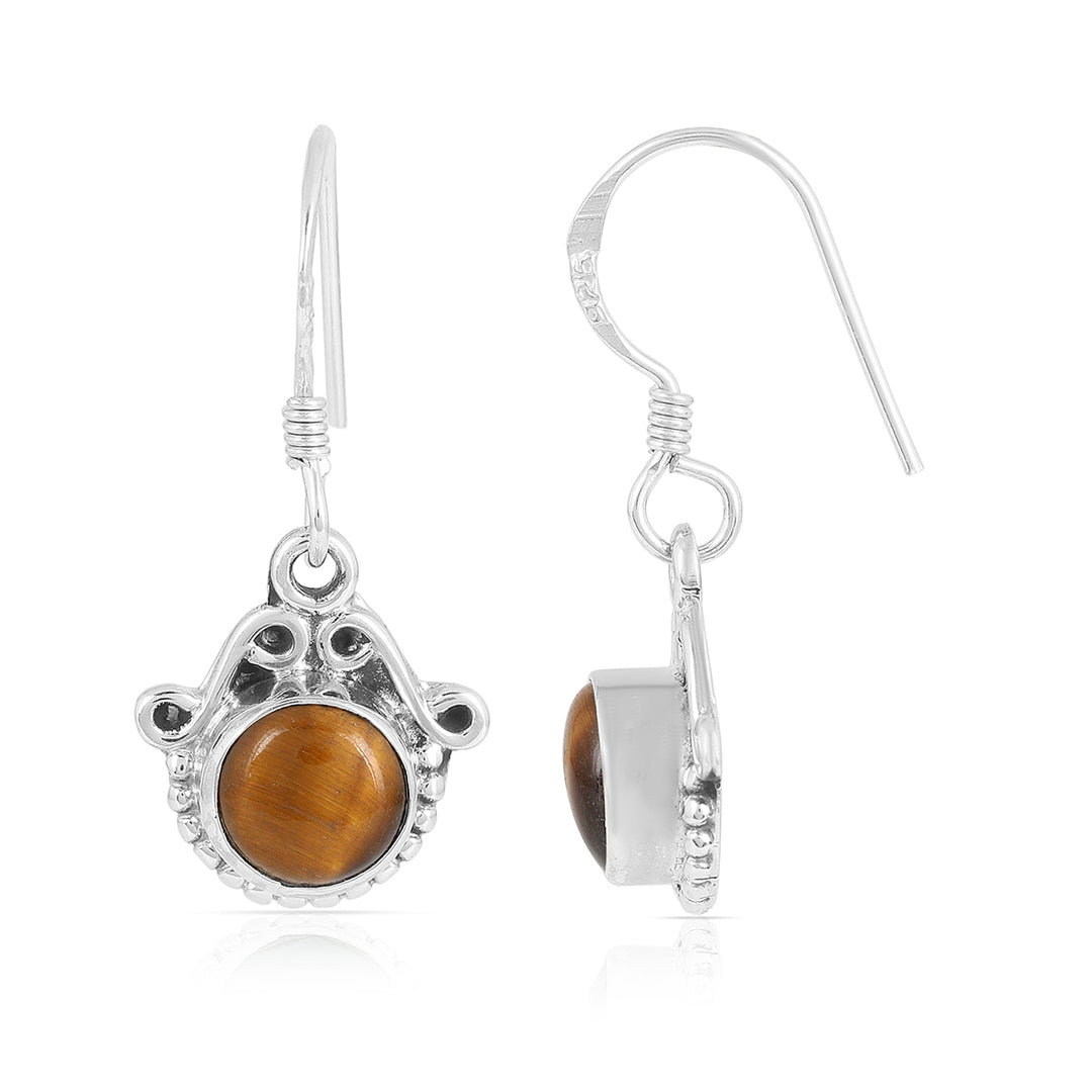 Tiger's Eye Oxidized Silver Earrings