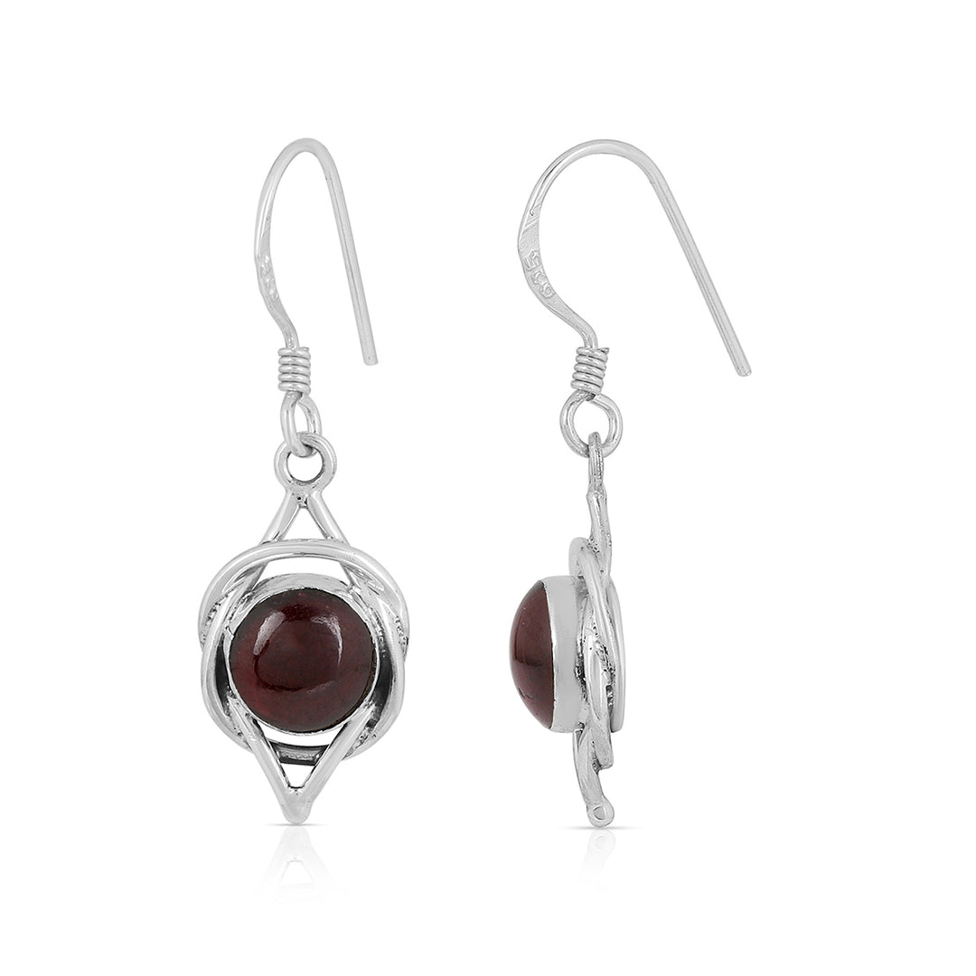 Garnet Intricate Twirl Silver Earrings