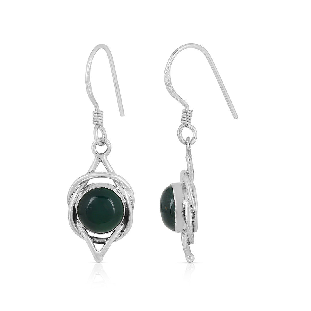 Green Onyx Intricate Twirl Silver Earrings