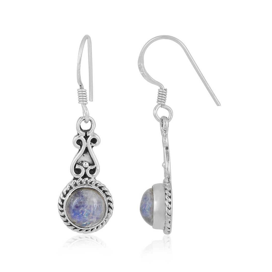 Rainbow Moonstone Silver Dangle Earrings