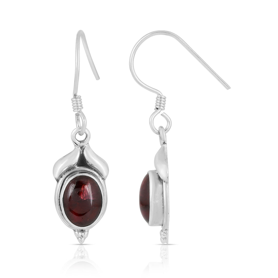 Oval Garnet Handmade Dangle Earrings