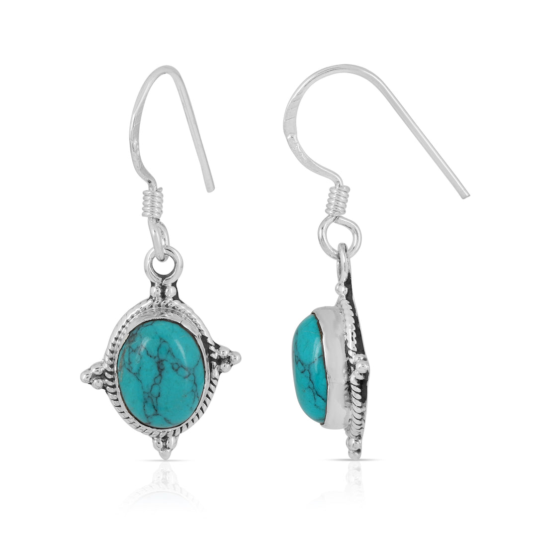 Turquoise Oval Silver Earrings