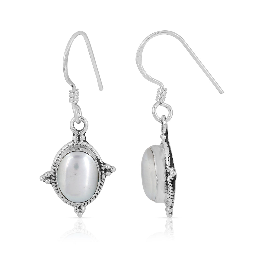 Pearl Oval Silver Earrings