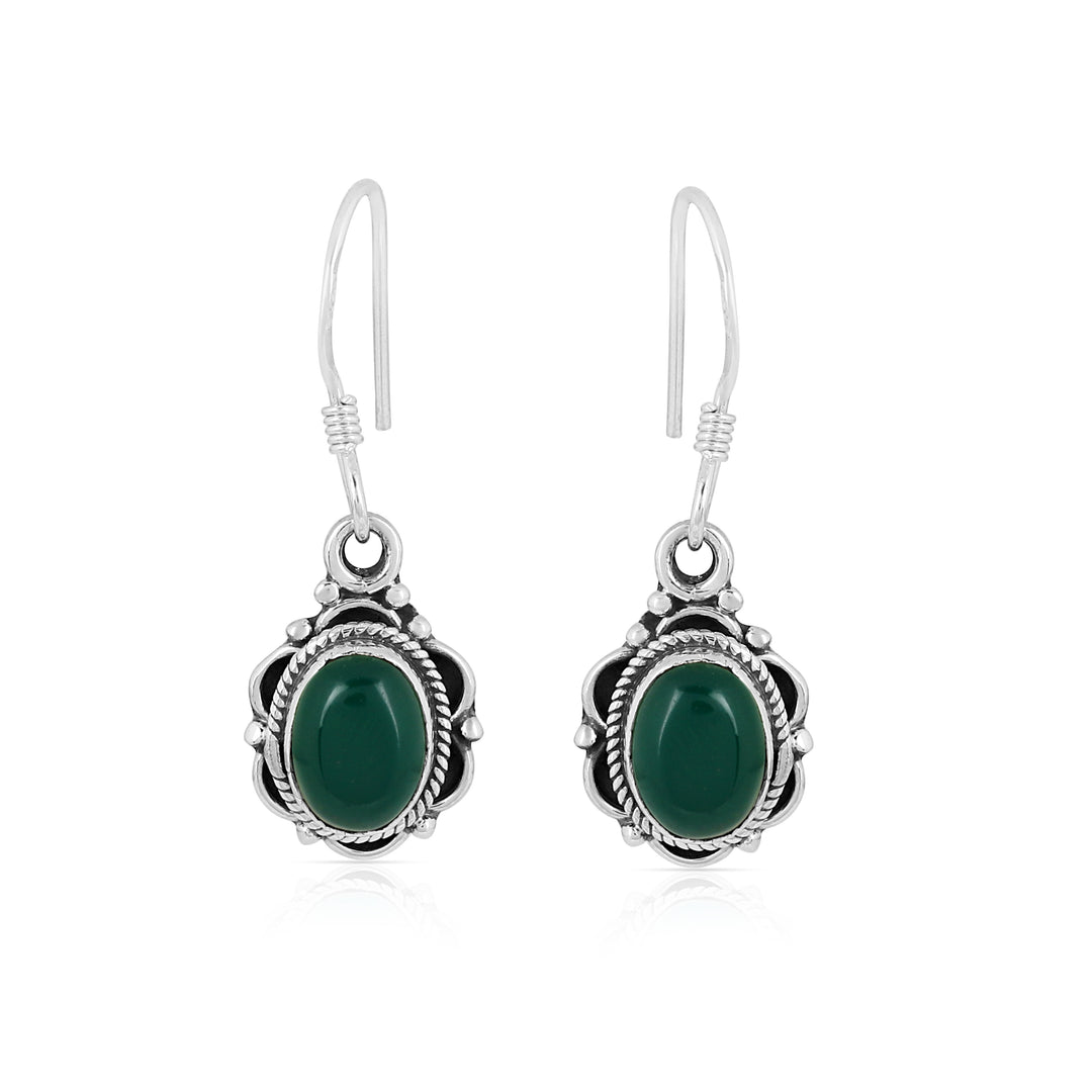 Green Onyx Silver Dangle Earrings