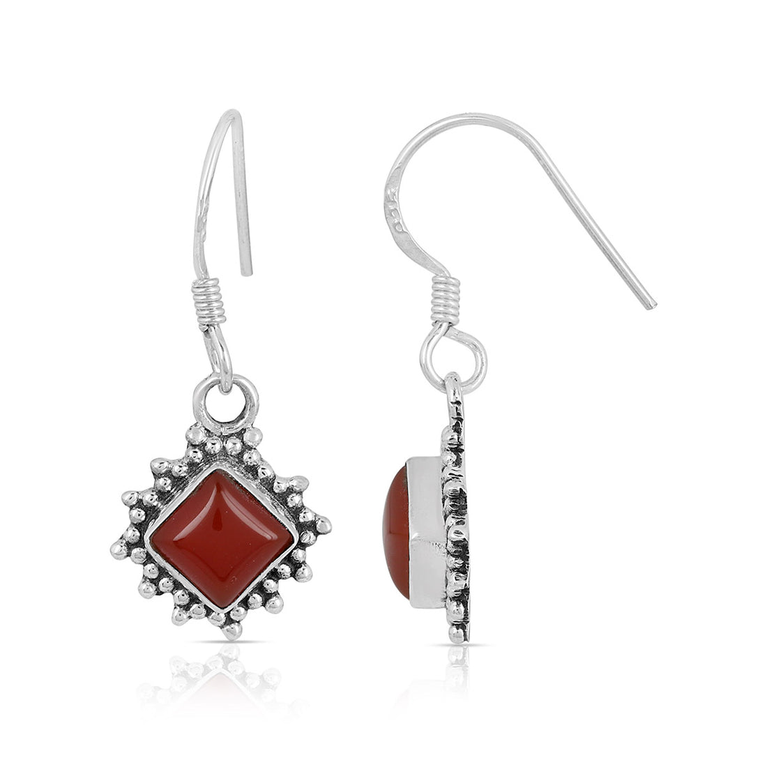 Red Onyx Oxidized Silver Earrings