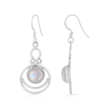 Rainbow Moonstone Silver Dangle Earrings