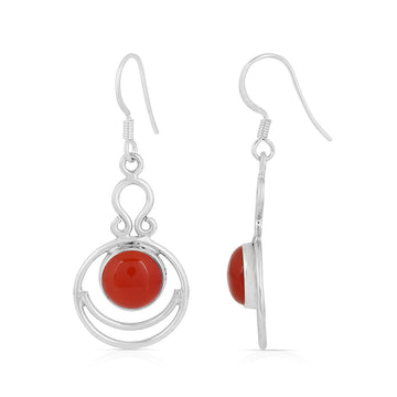 Red Onyx Silver Smiley Dangle Earrings