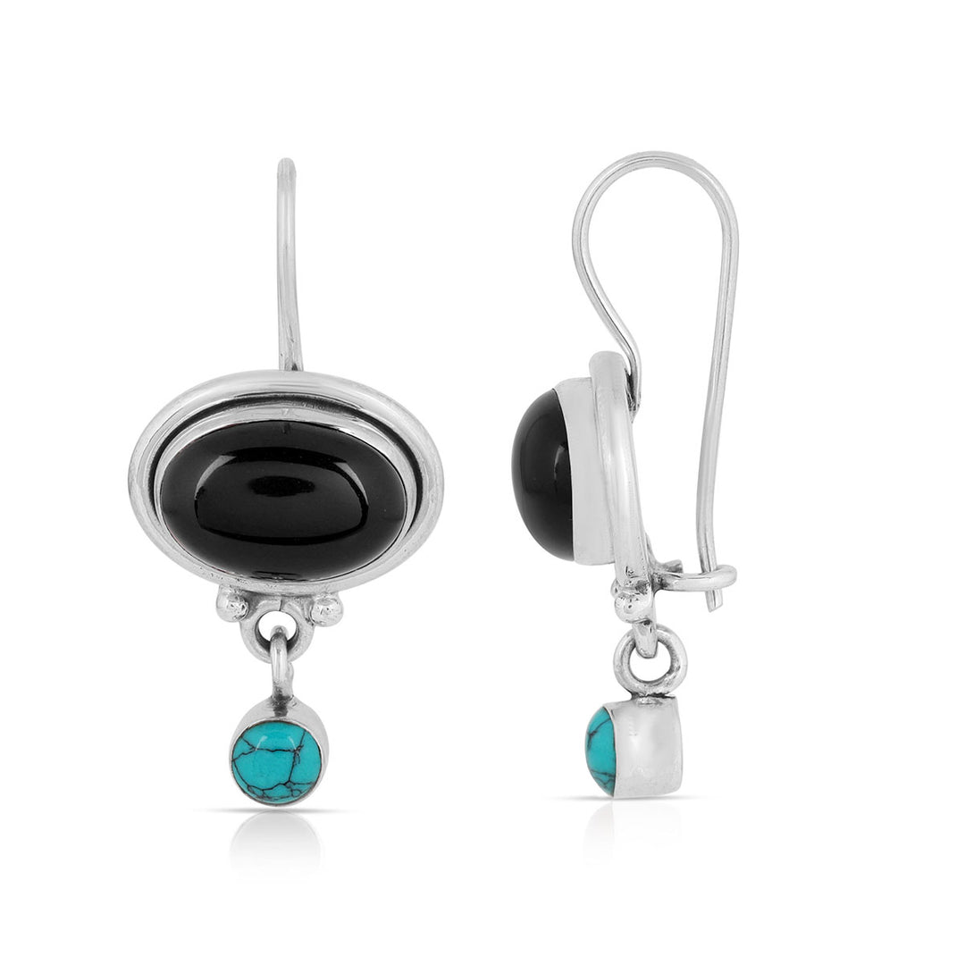 Black Onyx and Turquoise Dangle Earrings