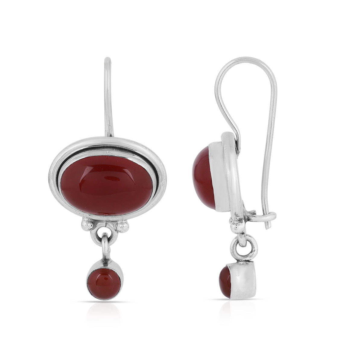 Red Onyx Oxidized Silver Dangle Earrings